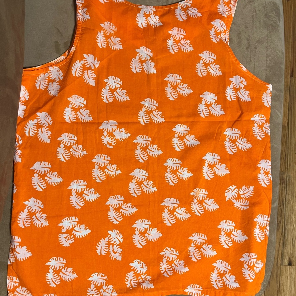 Handmade Caribelle Batik Orange & White Tropical Sleeveless Top M - Picture 4 of 7